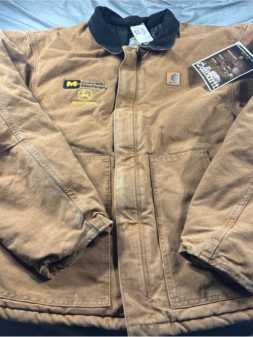 Carhartt Brown Duck Puffer Jacket with John Deere & Colorado Machinery Logos